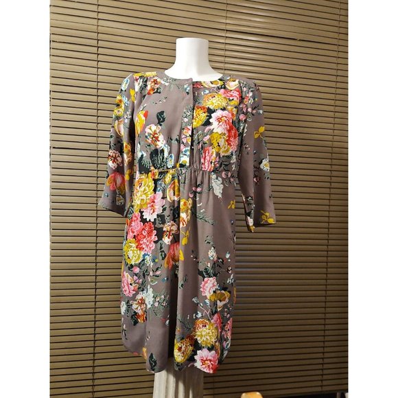 BNWOT Joules Size 10-12 Tunic Dress Top Floral ButtonUp 3/4 Sleeves Ruffle Waist - Picture 4 of 14